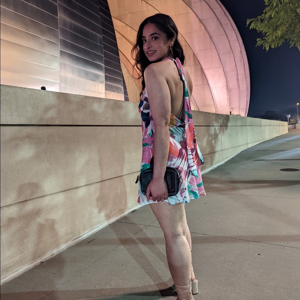Backless Slinky Watercolor Dress